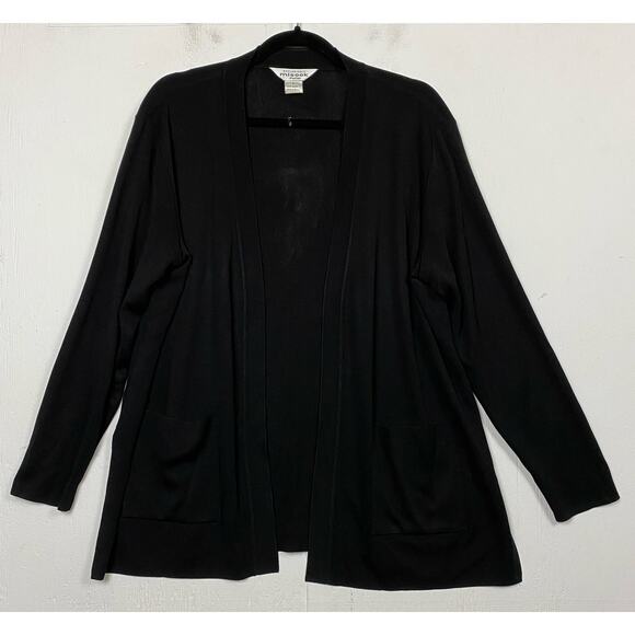 Misook Black Slinky Knit Open Front Cardigan Sweater Size Large Petite - Picture 1 of 6